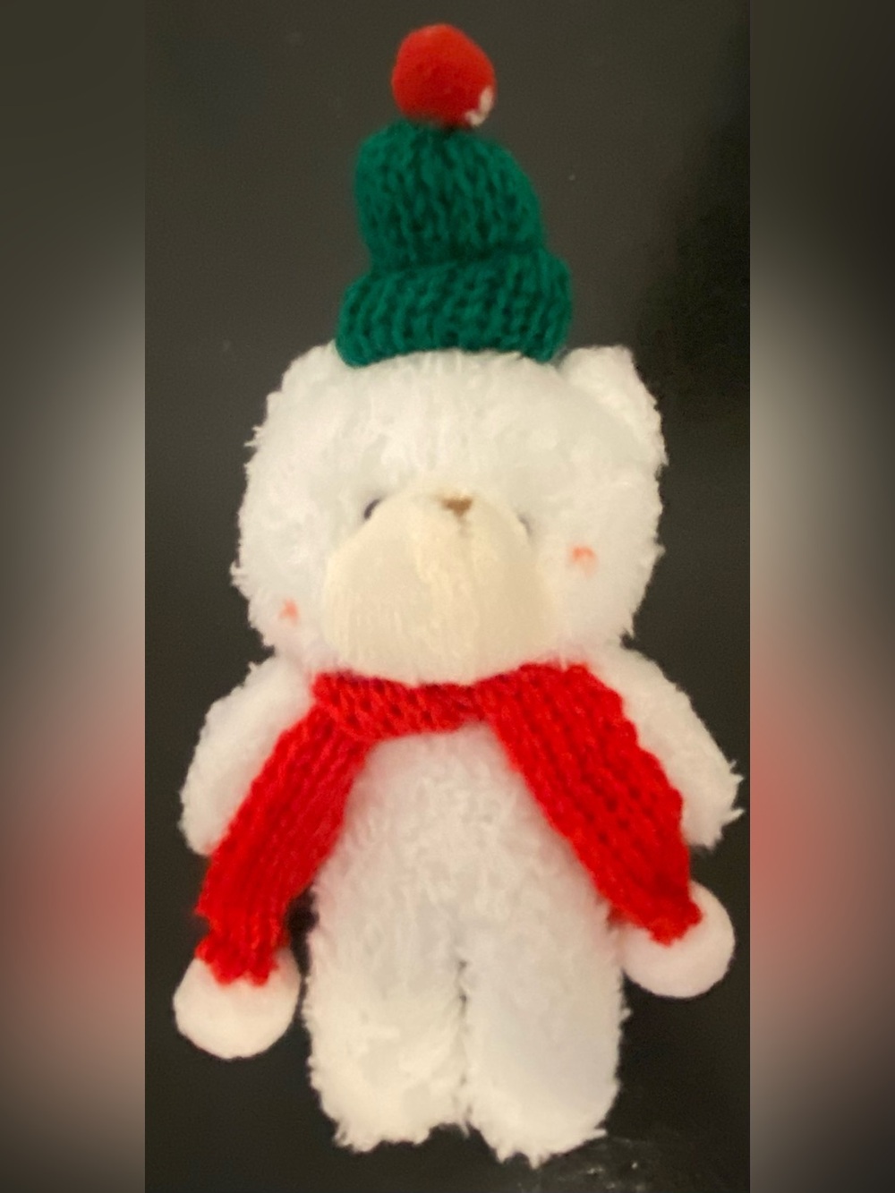 Plush White Bear with Red Scarf and Green Hat - Kids Stuffed Animal